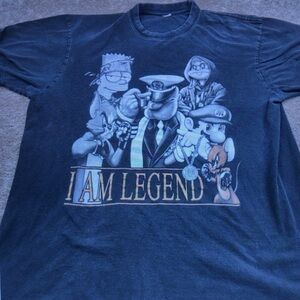 Black 'I Am Legend' Graphic Tee with Cartoon Characters